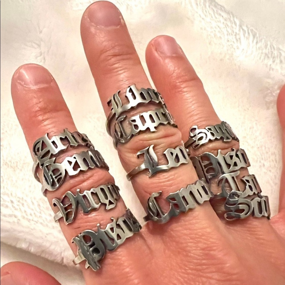 Steel Zodiac Astrology Ring